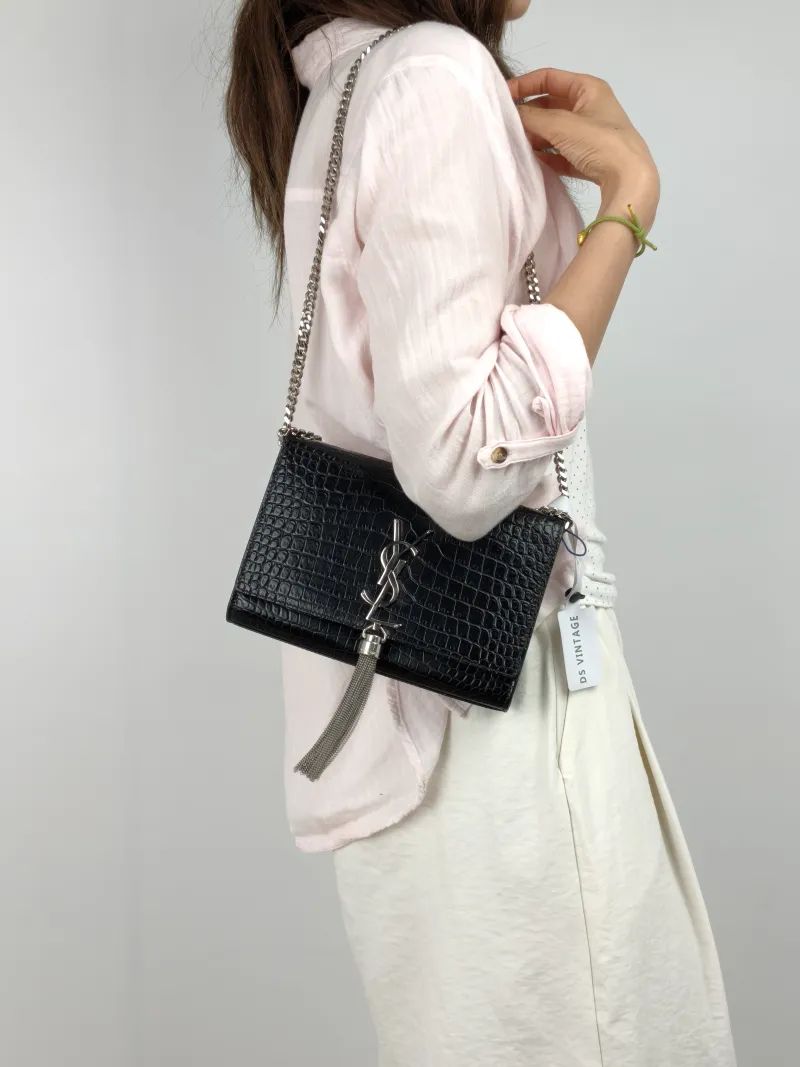 SAINT LAURENT Crossbody Bag KATE Edition Black Calfskin Small20 × 5 × 12.5 cm Conditioned — on-model view 2 of 3