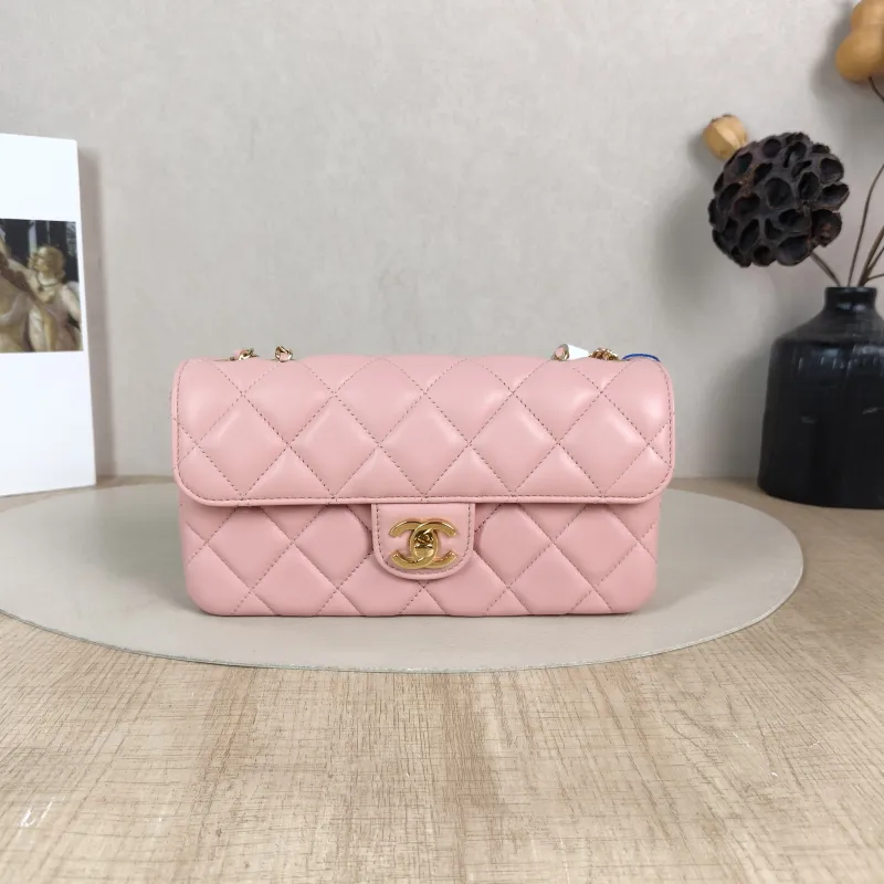 Chanel Crossbody Bag Collection Baguette Bag Pink Lambskin Small 21.5 × 4 × 12 cm