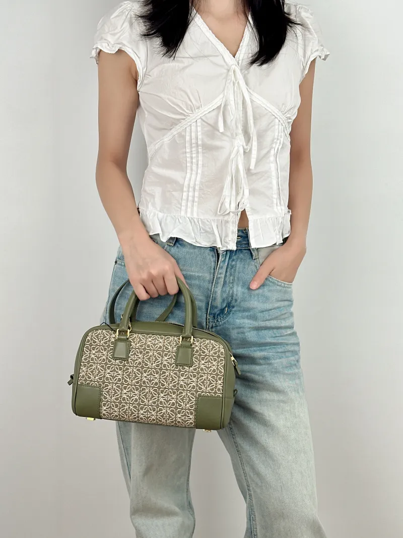 LOEWE Crossbody Bag amazona 23 Green Canvas One Size 24 × 10 × 15 cm — on-model view 2 of 3