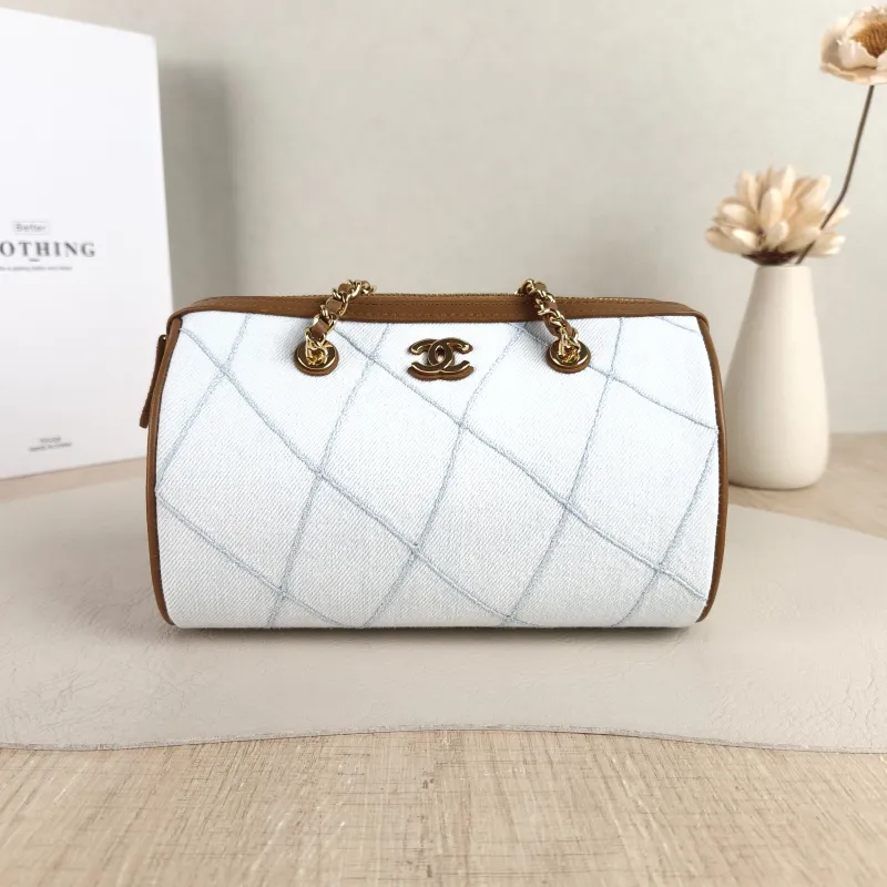 Chanel Crossbody Bag Collection Bowling Bag Blue Brown One Size 18.5 × 11 × 11.5 cm