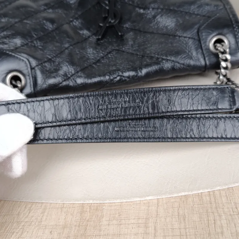SAINT LAURENT Crossbody Bag Niki Black Waxed Leather Calfskin Small 21 × 7.5 × 16 cm — detail view 9 of 12