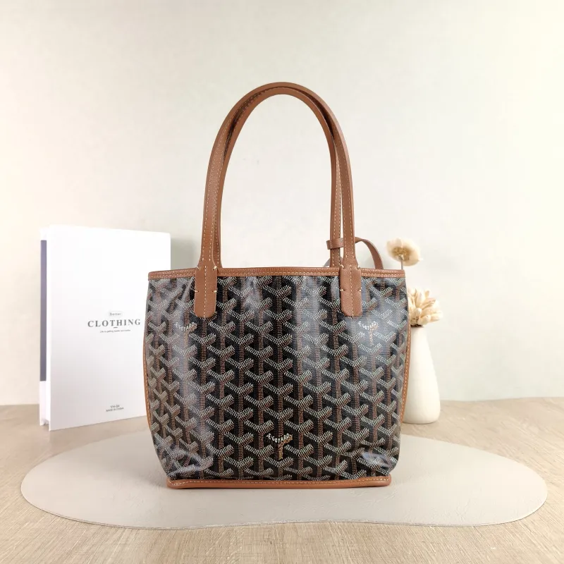 GOYARD Top Handle Bag ANJOU Shopping Tote Brown Calfskin Mini 19.5 × 9 × 19.5 cm — cover view 5 of 5