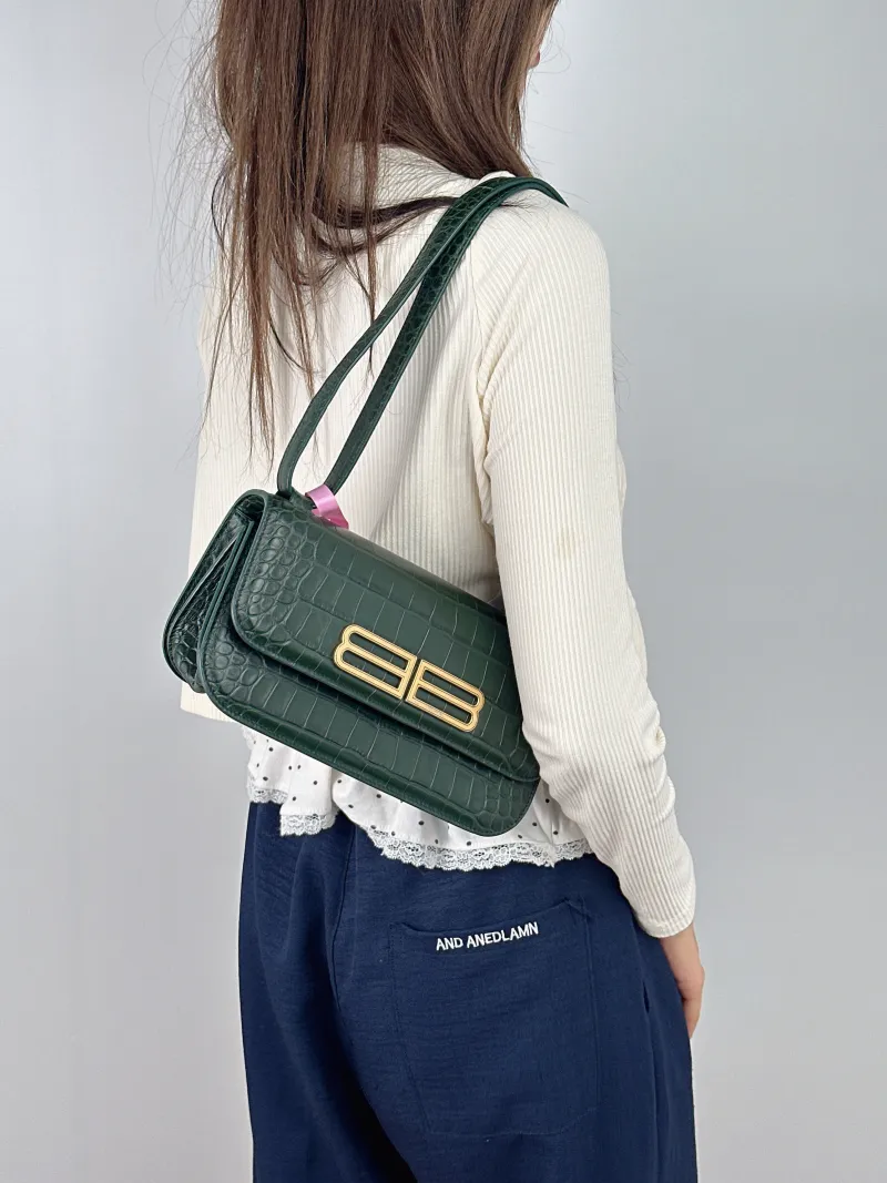 BALENCIAGA Shoulder Bag GOSSIP Green Calfskin Small 23.5 × 10.5 × 12.5 cm — on-model view 2 of 2