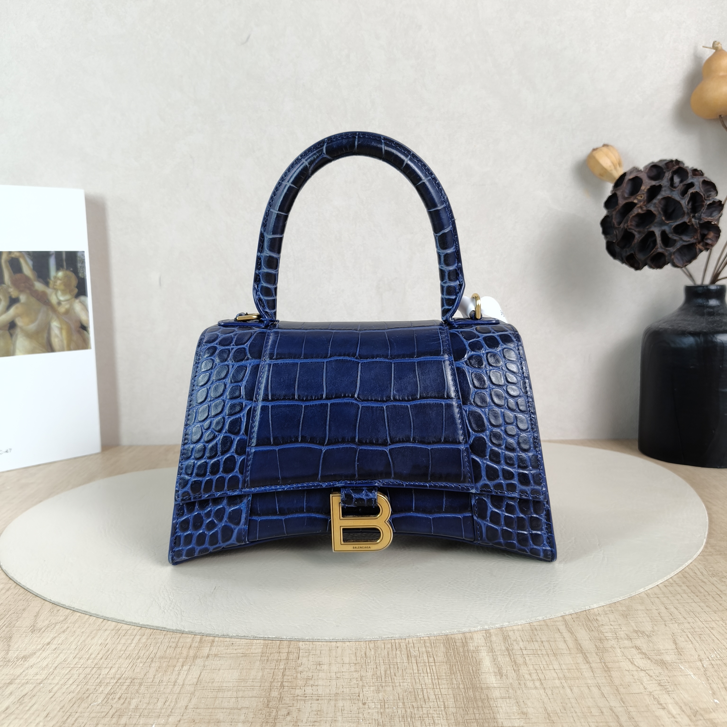 BALENCIAGA Crossbody Bag Hourglass Hourglass Bag Blue Calfskin Small23 × 10 × 14 cm