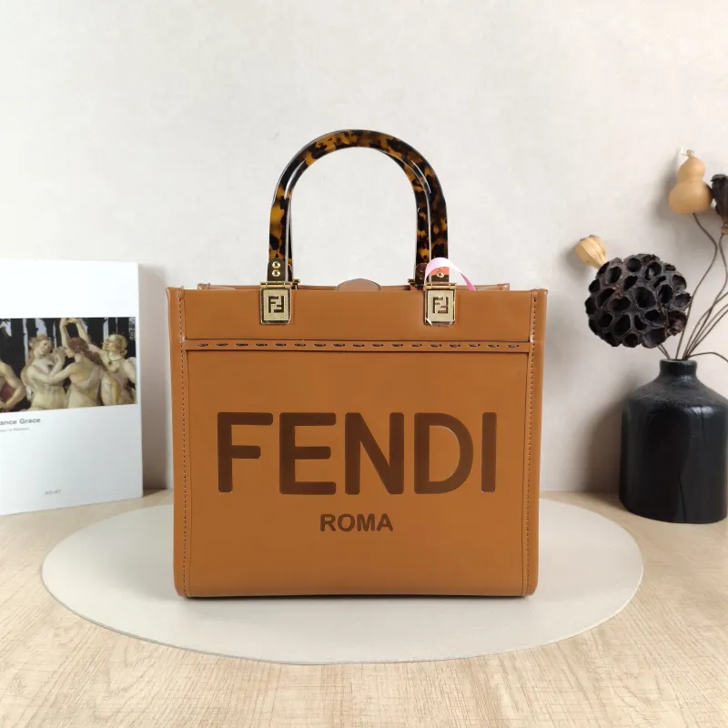 FENDI Crossbody Bag Sunshine Shopping Tote Caramel Calfskin Small 25.5 × 12 × 22.5 cm