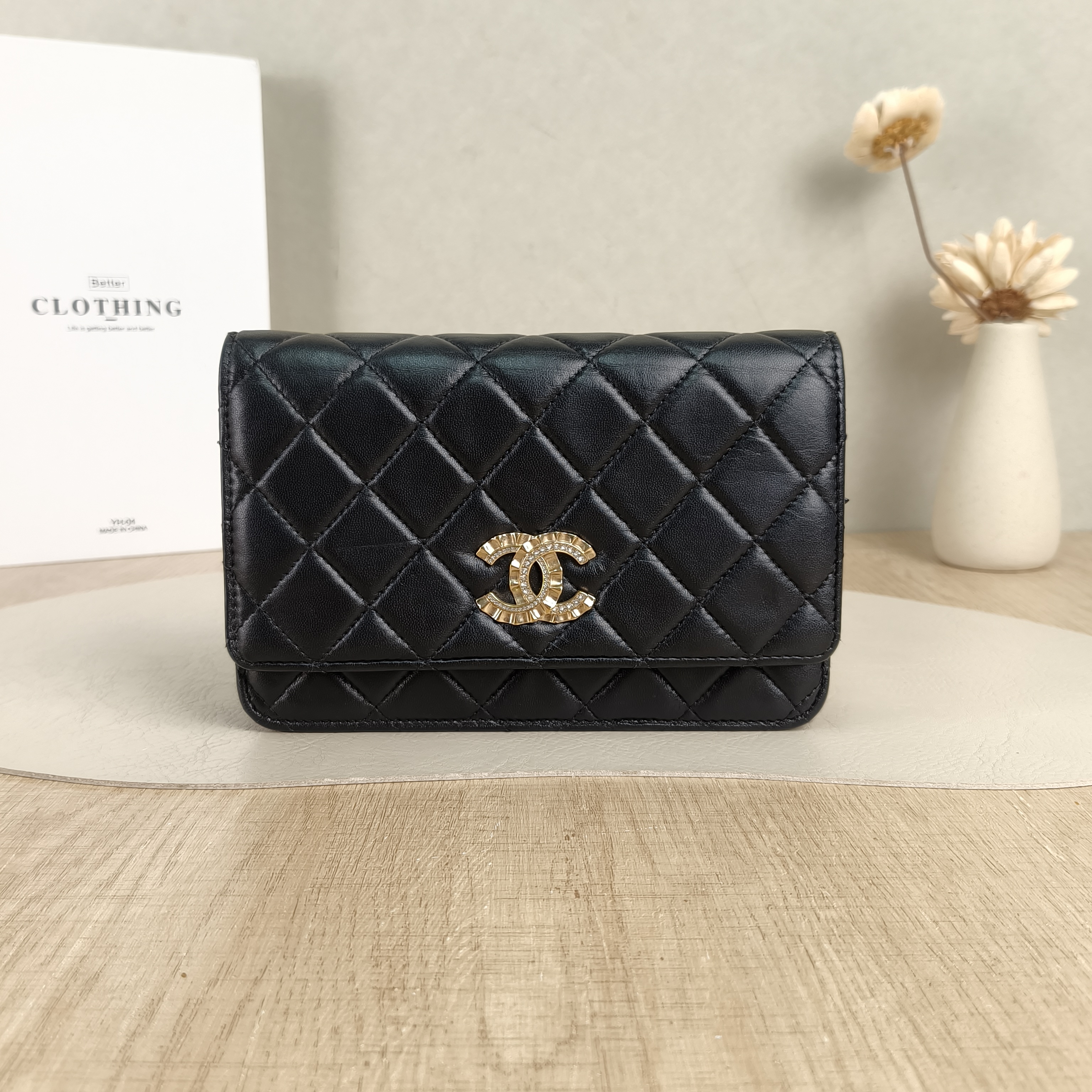 Chanel Crossbody Bag Edition cf woc Black Lambskin One Size19.2 × 3.5 × 12.3 cm