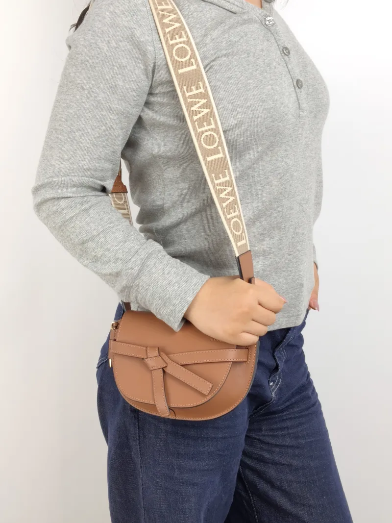 LOEWE Crossbody Bag Gate Dual Caramel Calfskin Mini 21 × 9.5 × 12.5 cm — on-model view 2 of 2