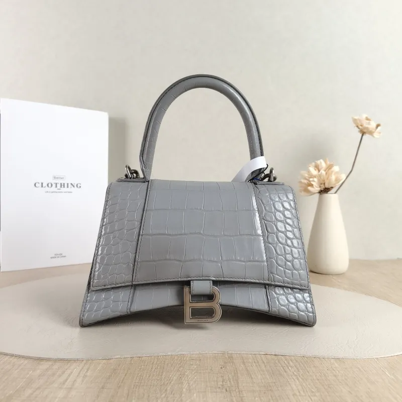 BALENCIAGA Crossbody Bag Hourglass Hourglass Bag Grey Calfskin Small 23 × 10 × 14 cm