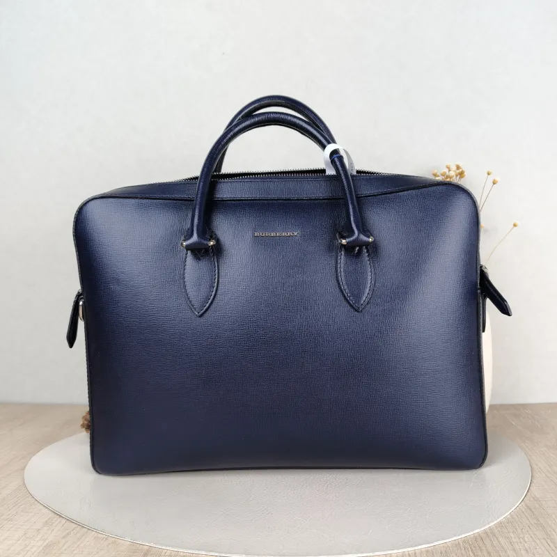 BURBERRY Top Handle Bag Shoulder Bag Blue Calfskin One Size 37 × 7 × 27 cm