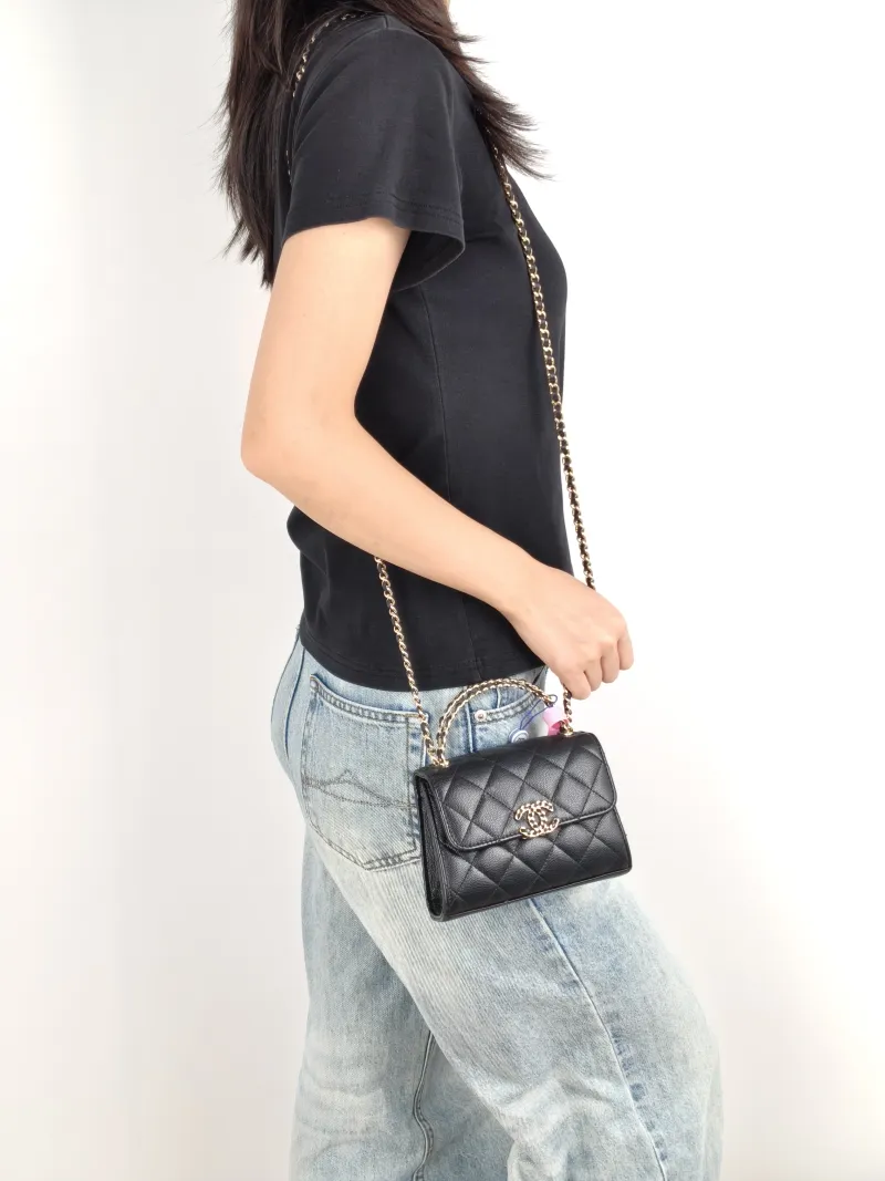 Chanel Crossbody Bag kelly Black Grained Calfskinnano15 × 5 × 11 cm — on-model view 2 of 3