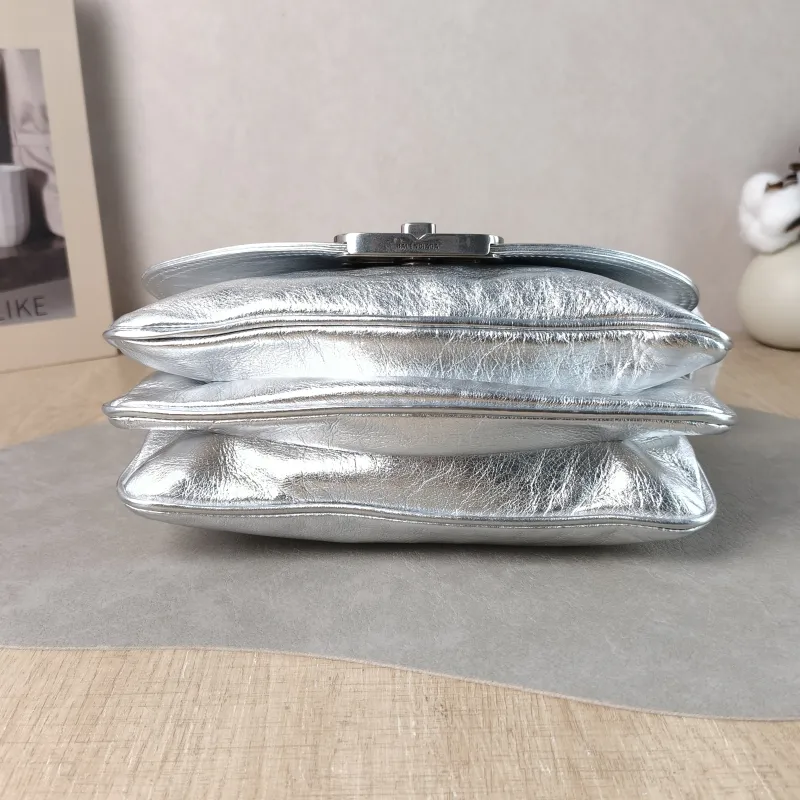 BALENCIAGA Crossbody Bagsoft bb Crossbody Bag Silver Calfskin 23.5 × 3 × 13.5 cm — cover view 4 of 6