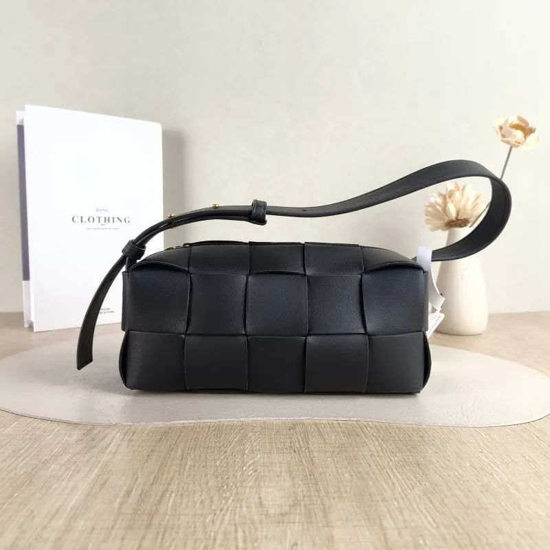 Bottega Veneta Shoulder Bag Brick Cassette Woven Black Lambskin Small 23.5 × 10 × 10 cm