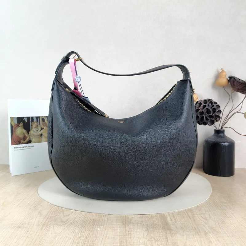 CELINE Shoulder Bag LULU hobo Black Calfskin Large 38 × 8 × 42 cm