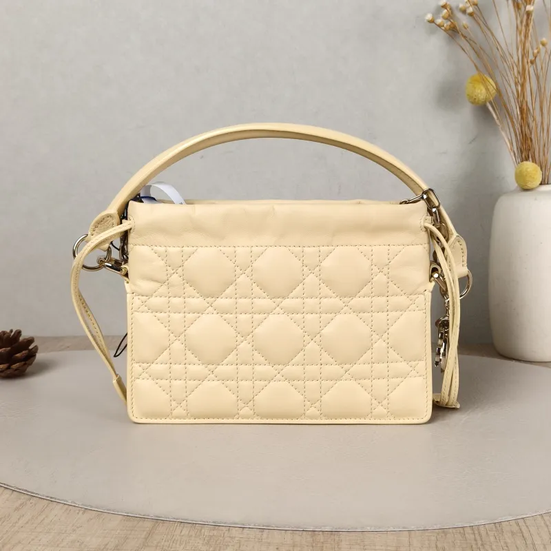 DIOR Crossbody Bag Lady Milly Chain Bag Yellow Lambskin Mini 19 × 5 × 13 cm