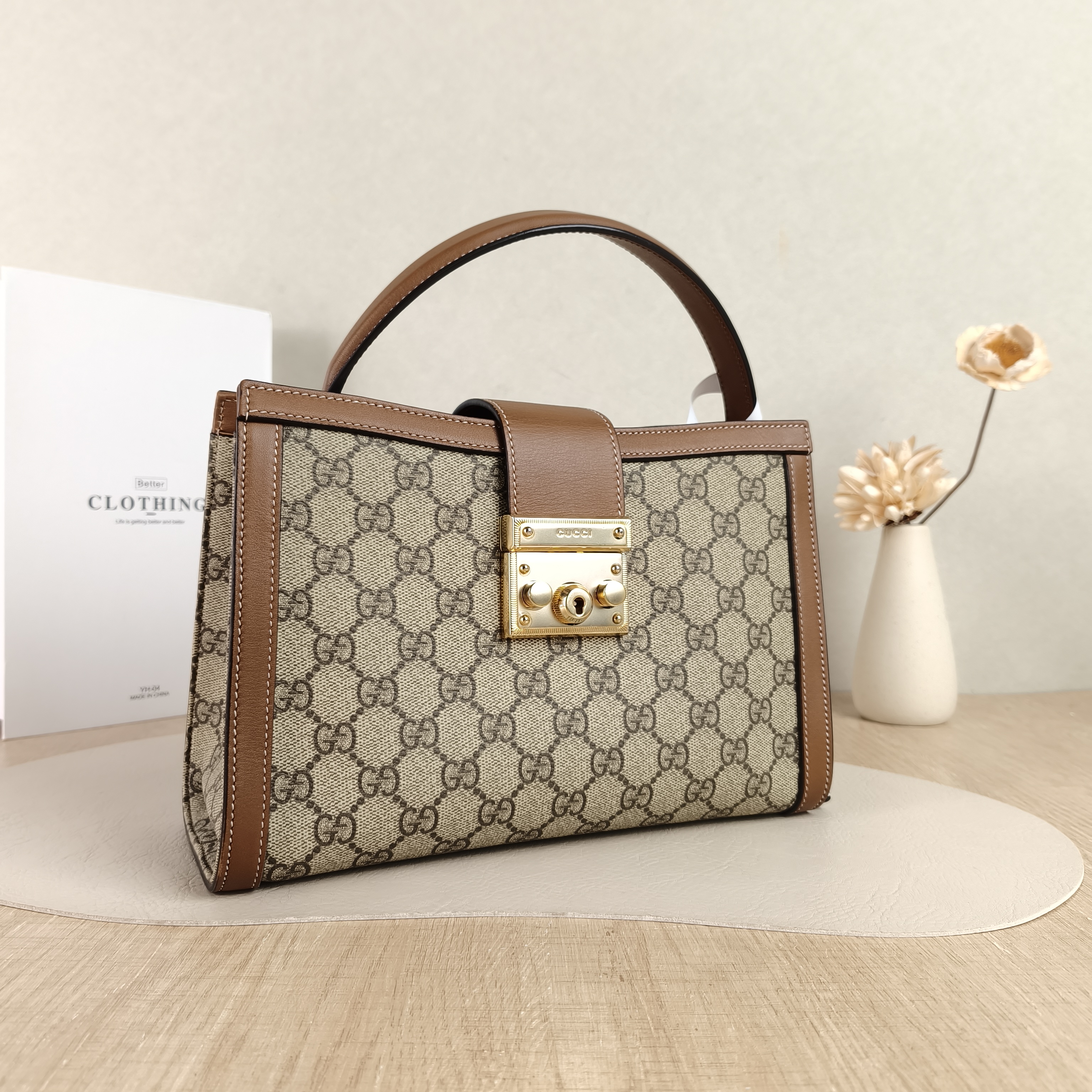 GUCCI Crossbody Bag Padlock Top Handle Bag Brown Monogram PVC · Calfskin Medium25.5 × 10 × 17.5 cm — cover view 5 of 5