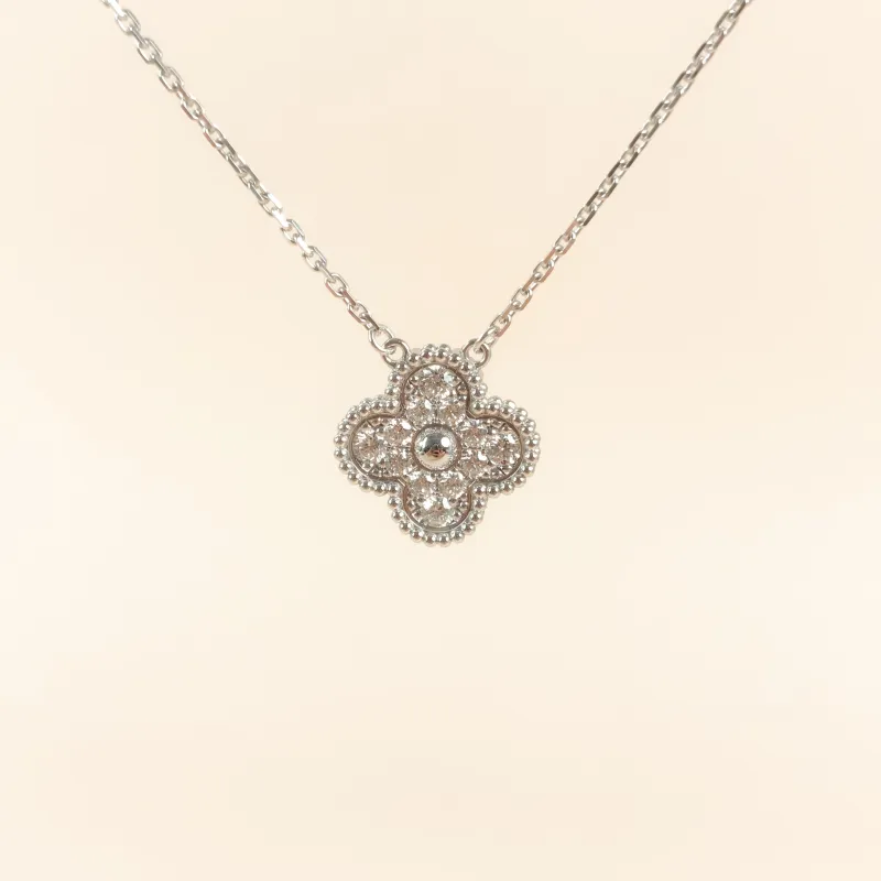 Van Cleef & Arpels Necklace Alhambra Alhambra Collection Pavé Diamond White Gold 18KW hite Gold Diamond Vintage Small 42cm