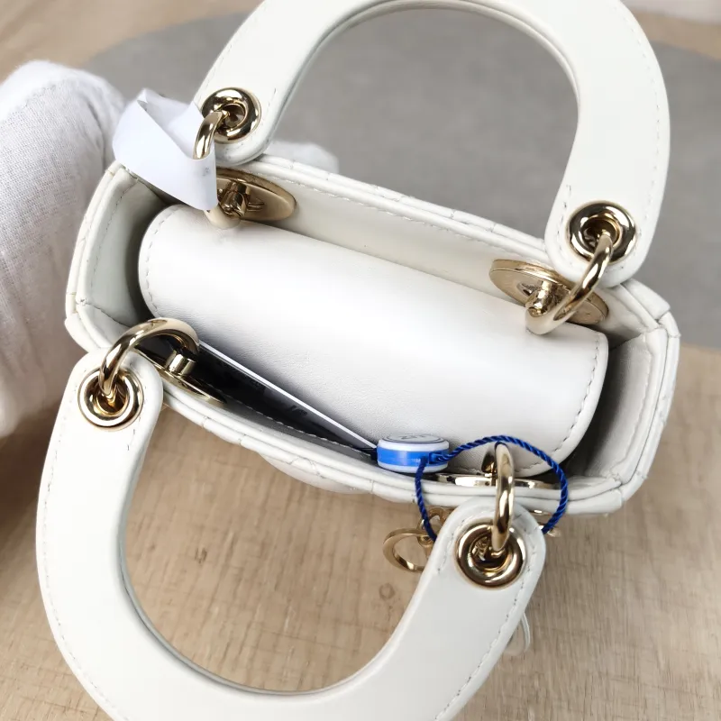 DIOR Crossbody Bag Lady Lady Dior Bag White Lambskin Mini 12 × 5 × 10 cm — detail view 6 of 11
