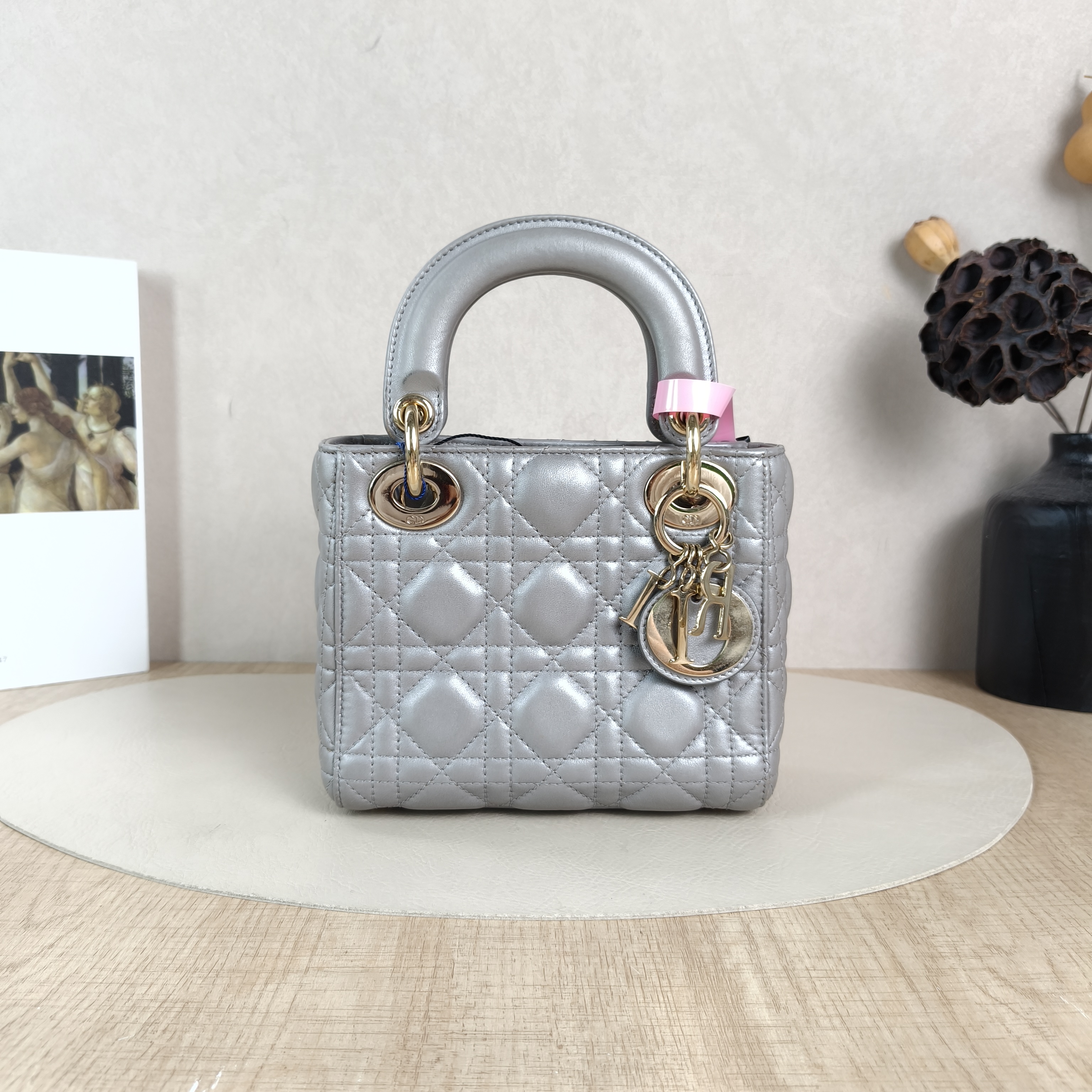 DIOR Crossbody Bag Lady Lady Dior Bag Grey Lambskin mini17 × 7 × 15 cm