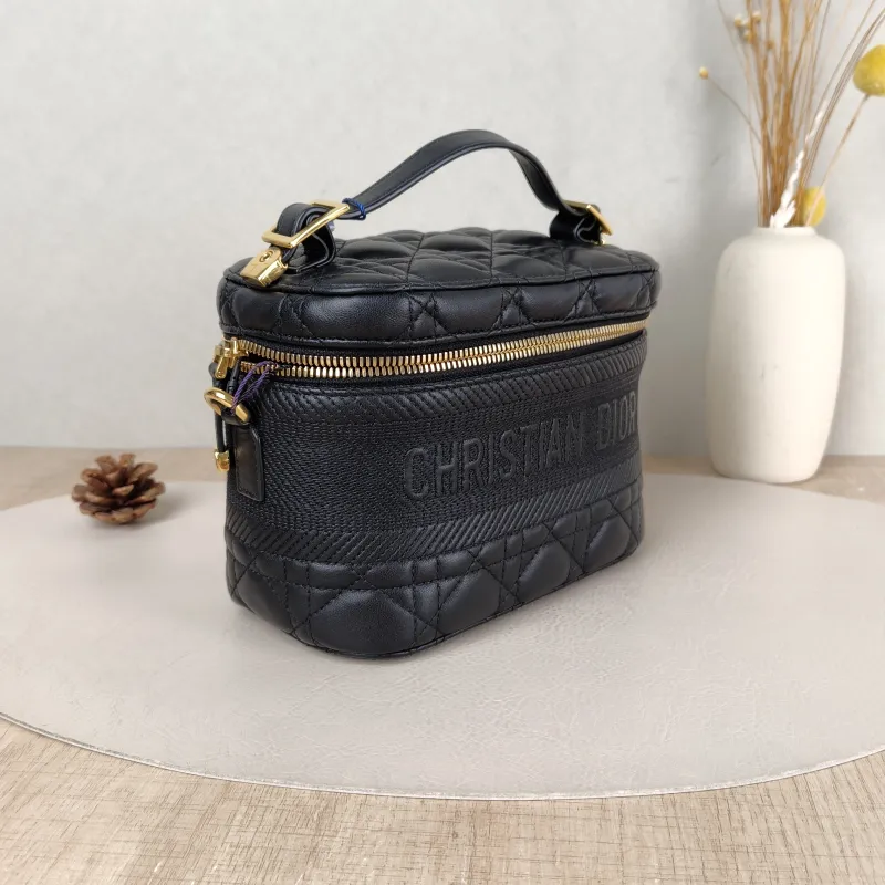 DIOR Top Handle Bag Travel Vanity Cosmetic Bag Black Lambskin Canvas 18.5 × 10 × 14 cm — cover view 5 of 5