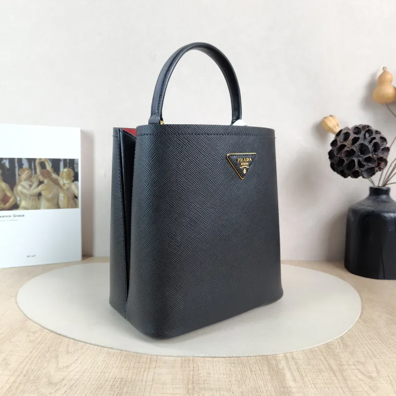 PRADA Shoulder Bag Panier Black Calfskin One Size 21.5 × 13 × 22.5 cm — cover view 3 of 6