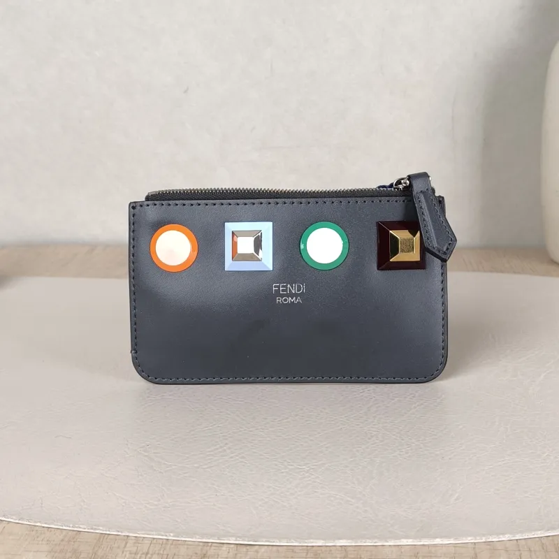 FENDI Wallet Wallet Wallet Dark Grey Calfskin One Size 13.5*7.5