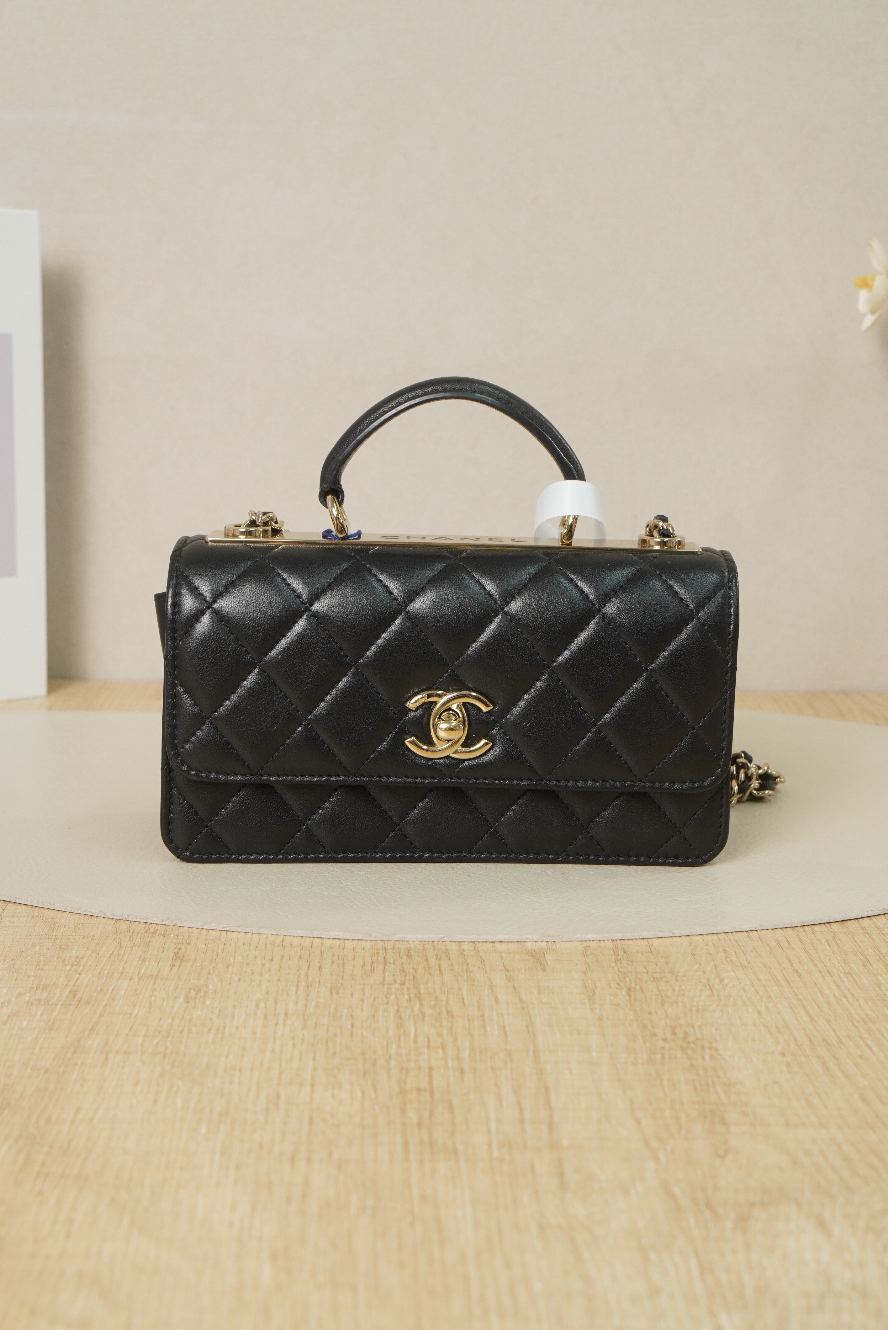 Chanel Top Handle Bag Black Lambskin 19 × 7 × 10 cm
