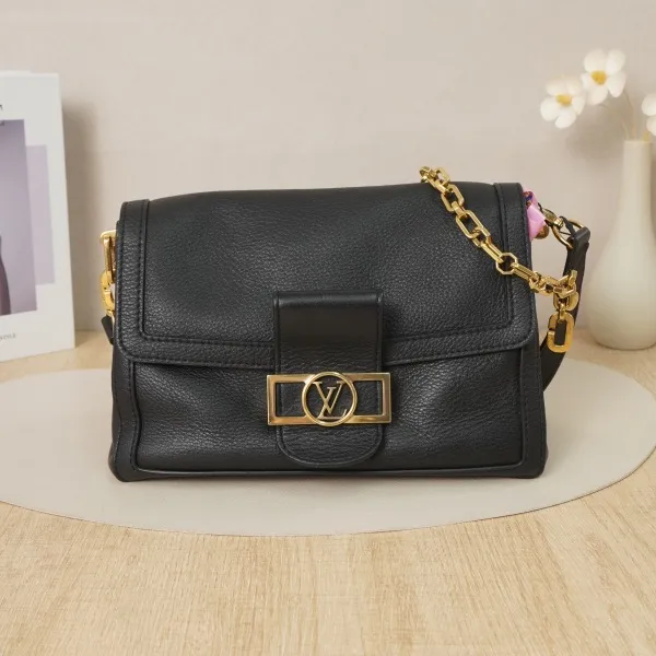 Louis Vuitton Dauphine Soft Medium Black Calfskin Microchip Edition · 24 × 9 × 17 cm