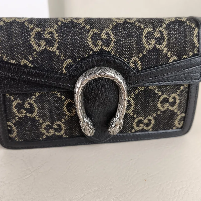 GUCCI Crossbody Bag Dionysus Black Monogram Canvas Mini 16.5 × 4.5 × 10 cm — detail view 7 of 11