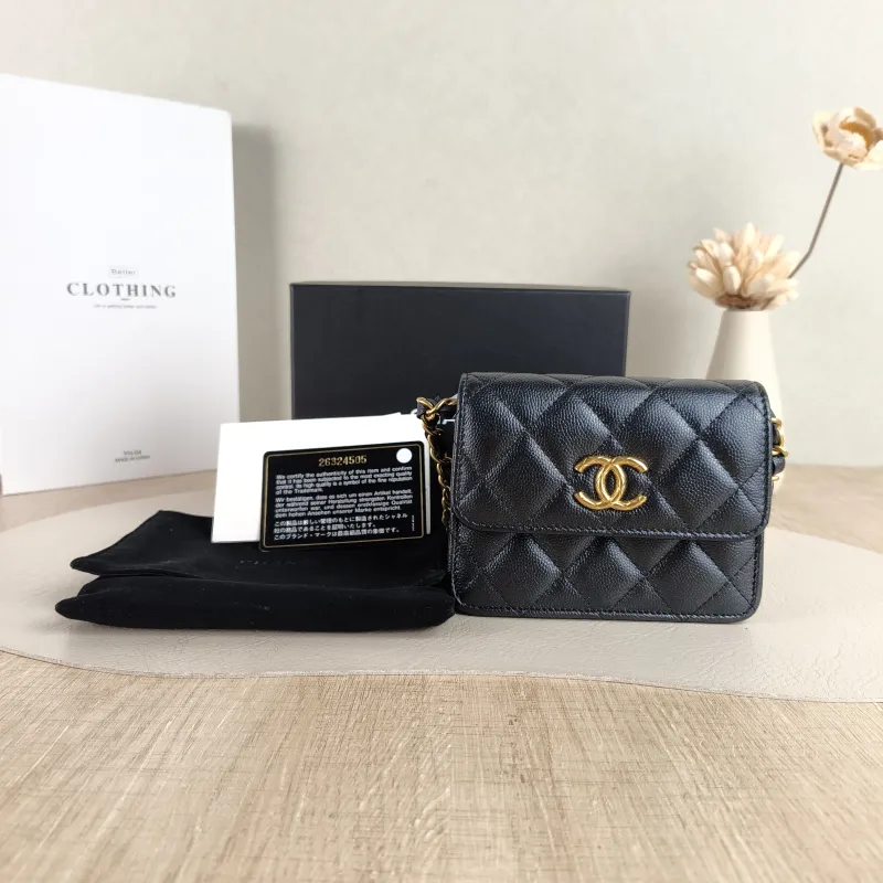 Chanel Crossbody Bag C logo woc Crossbody Bag Black Grained Calfskin One Size 13 × 5.5 × 10 cm — cover view 4 of 5