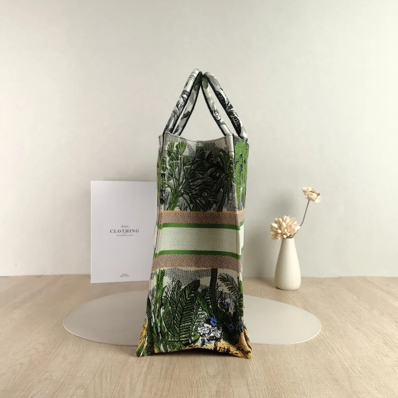 DIOR Top Handle Bag Book Tote Embroidered Green Canvas Large 42 × 18.5 × 35 cm — detail view 7 of 9