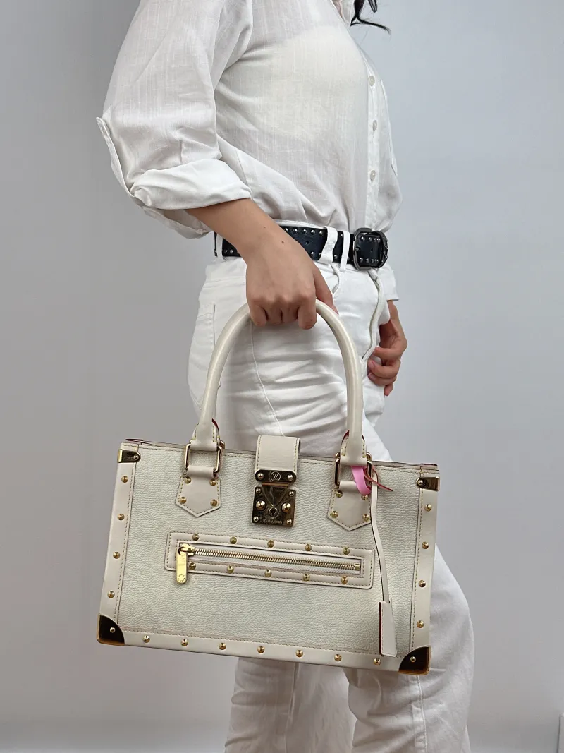 Louis Vuitton Top Handle Bag Suhali Vintage White Calfskin 36 × 12.5 × 22 cm — on-model view 1 of 2