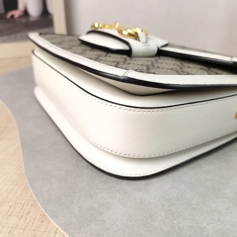 GUCCI Crossbody Bag Horsebit 1955 Horsebit Medium White Monogram PVC Medium 25 × 8 × 18 cm — detail view 10 of 14