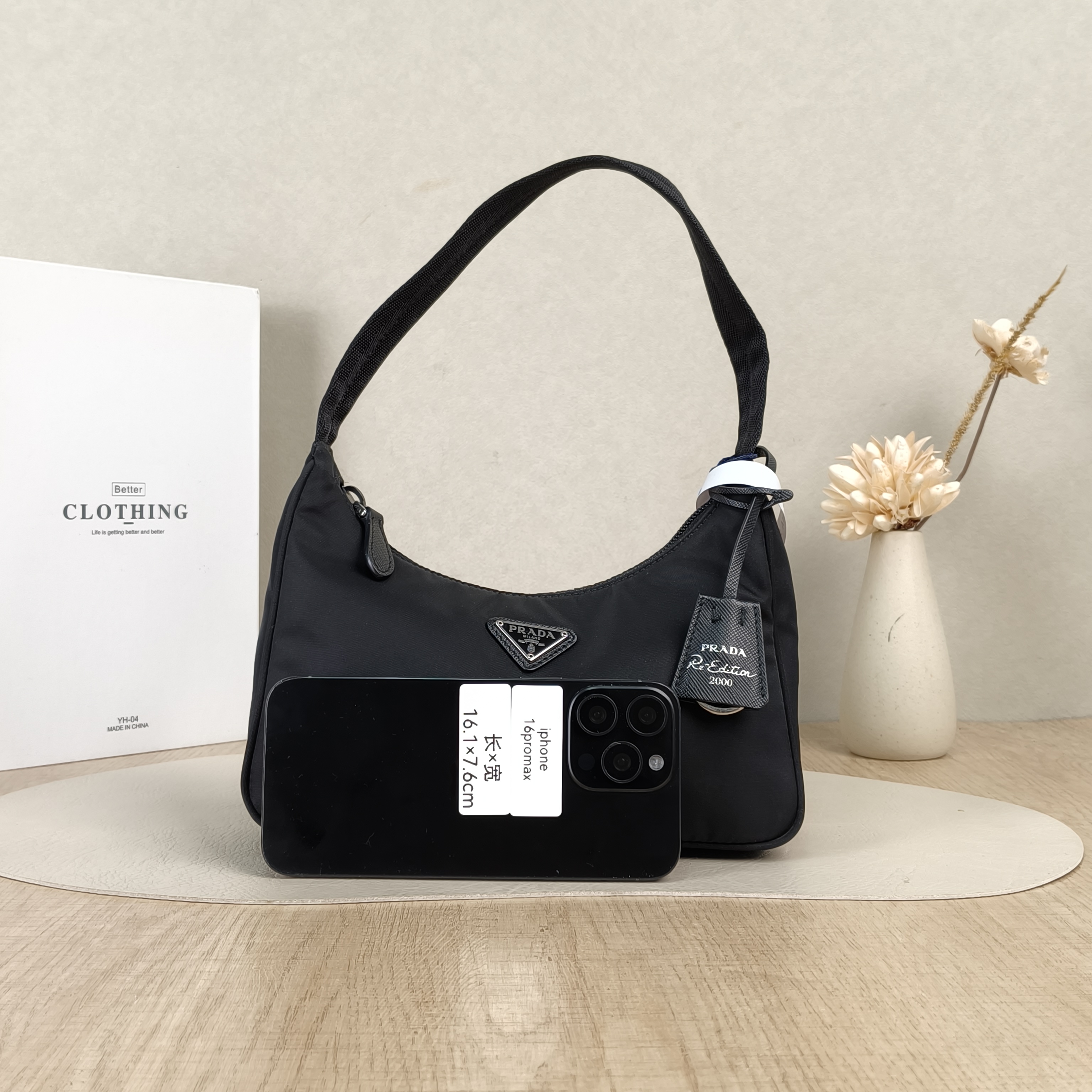 PRADA Shoulder Bag Re-Edition 2000 Hobo Black Nylonmini22 × 6 × 17 cm — cover view 4 of 5