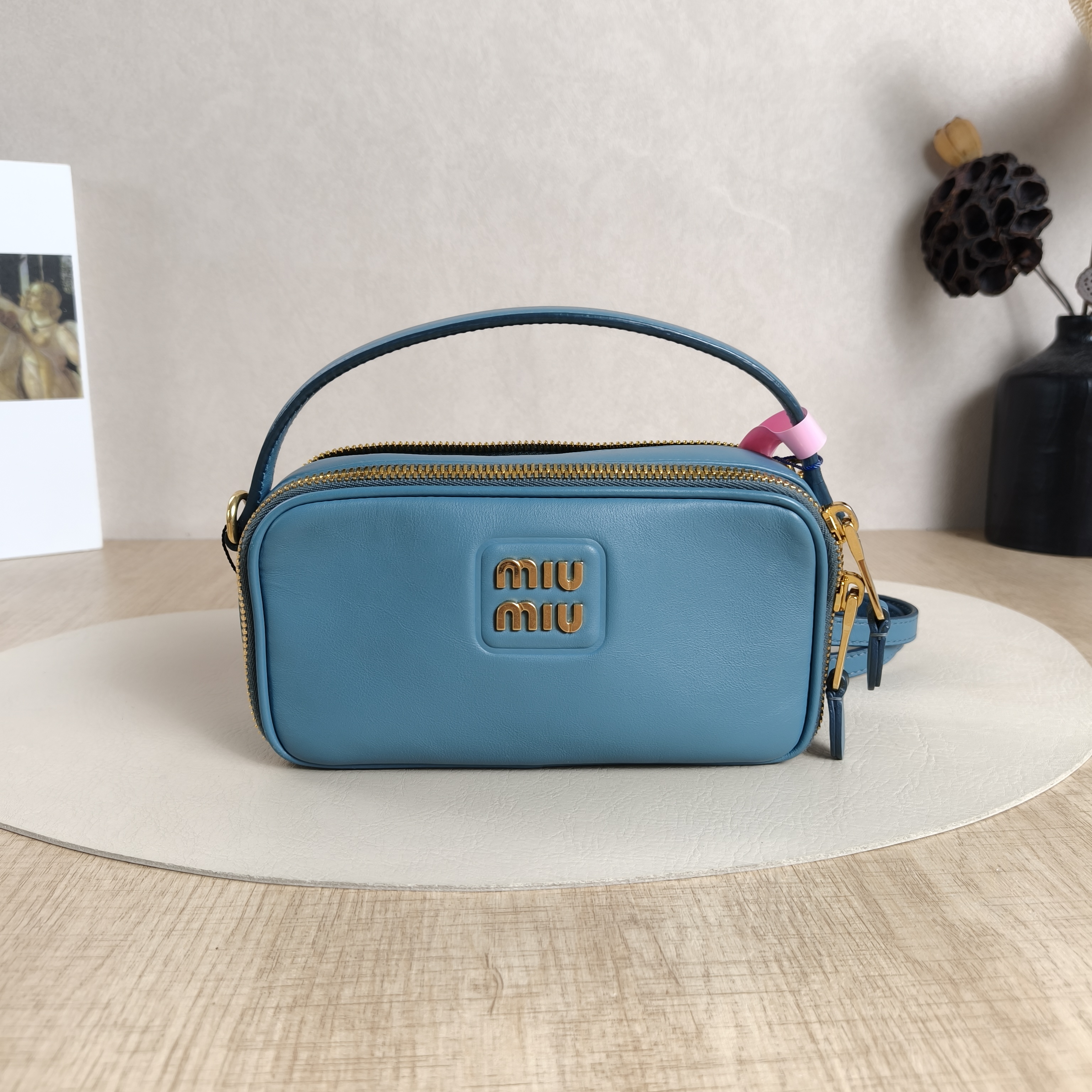 Miumiu Shoulder Bag Camera Bag Blue Calfskin Small18.5 × 6 × 10 cm