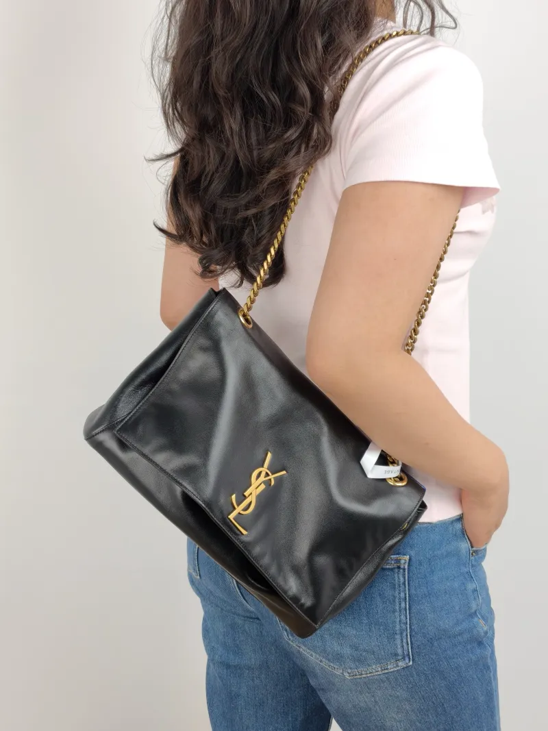 SAINT LAURENT Crossbody Bag Kate Chain Bag Black Calfskin Medium 28.5 × 6 × 20 cm — on-model view 1 of 2