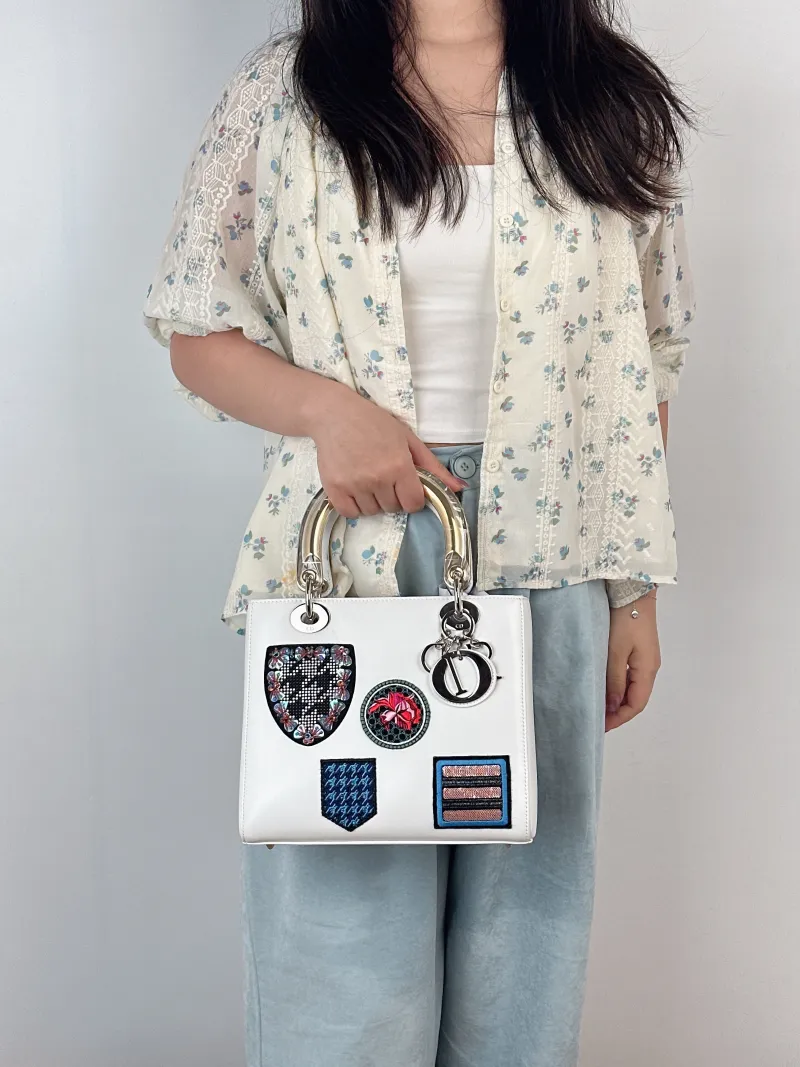 DIOR Top Handle Bag Lady Lady Dior Bag White Calfskin Medium24 × 12 × 21 cm — on-model view 2 of 2