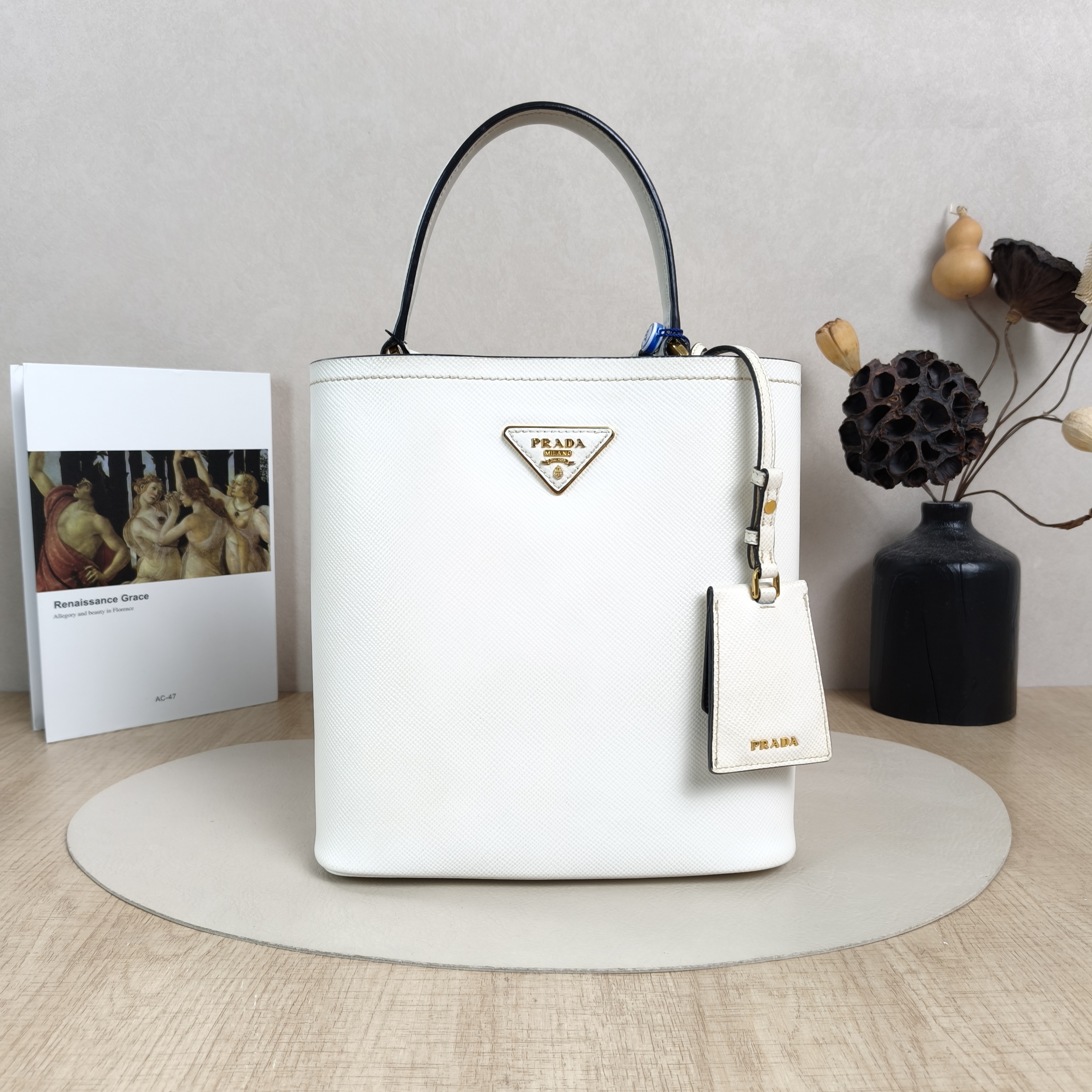 PRADA Shoulder Bag Panier White Calfskin Medium22.5 × 13 × 21.5 cm