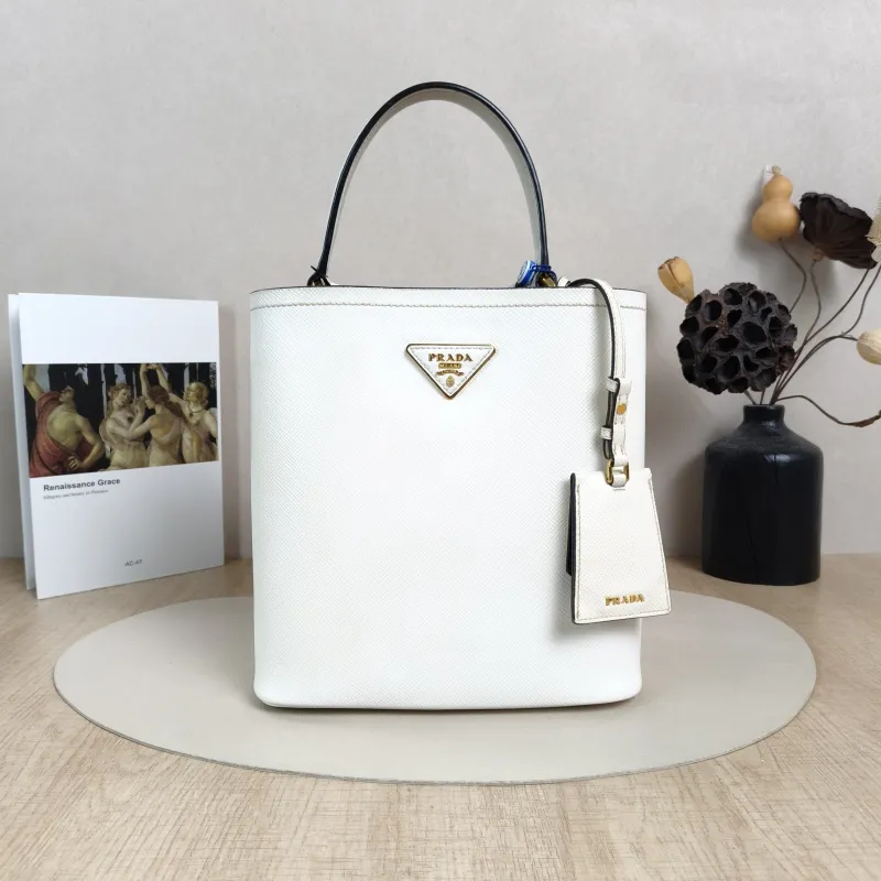 PRADA Shoulder Bag Panier White Calfskin Medium22.5 × 13 × 21.5 cm