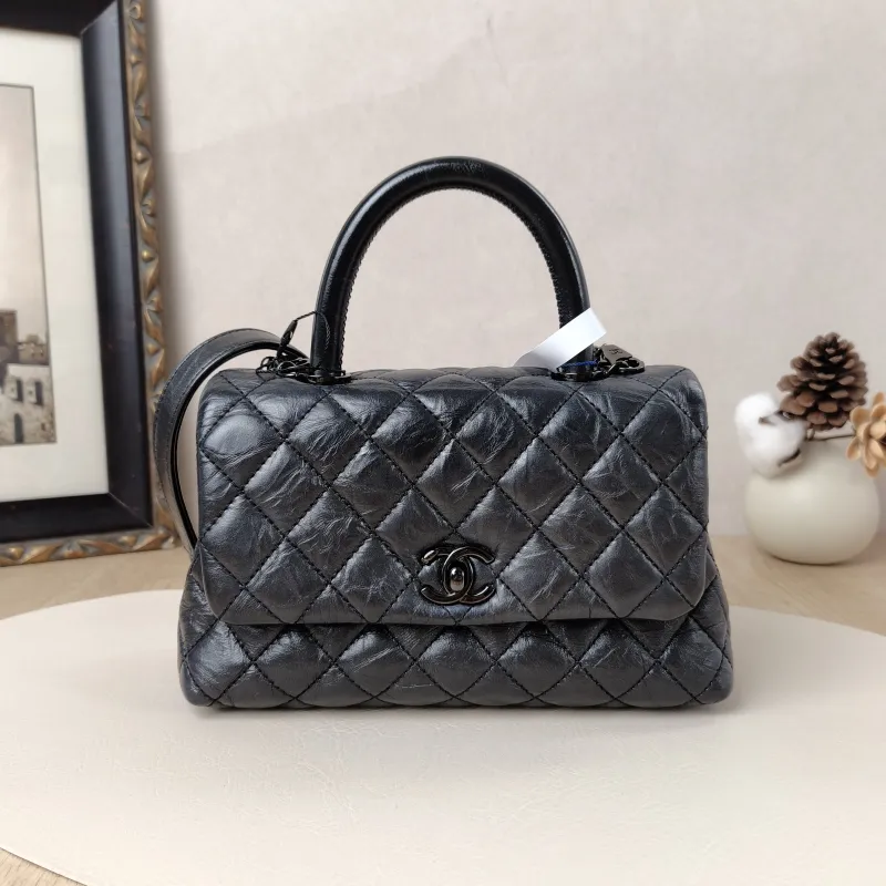 Chanel Top Handle Bag Coco Handle​ Grey Calfskin Small24 × 10 × 14 cm