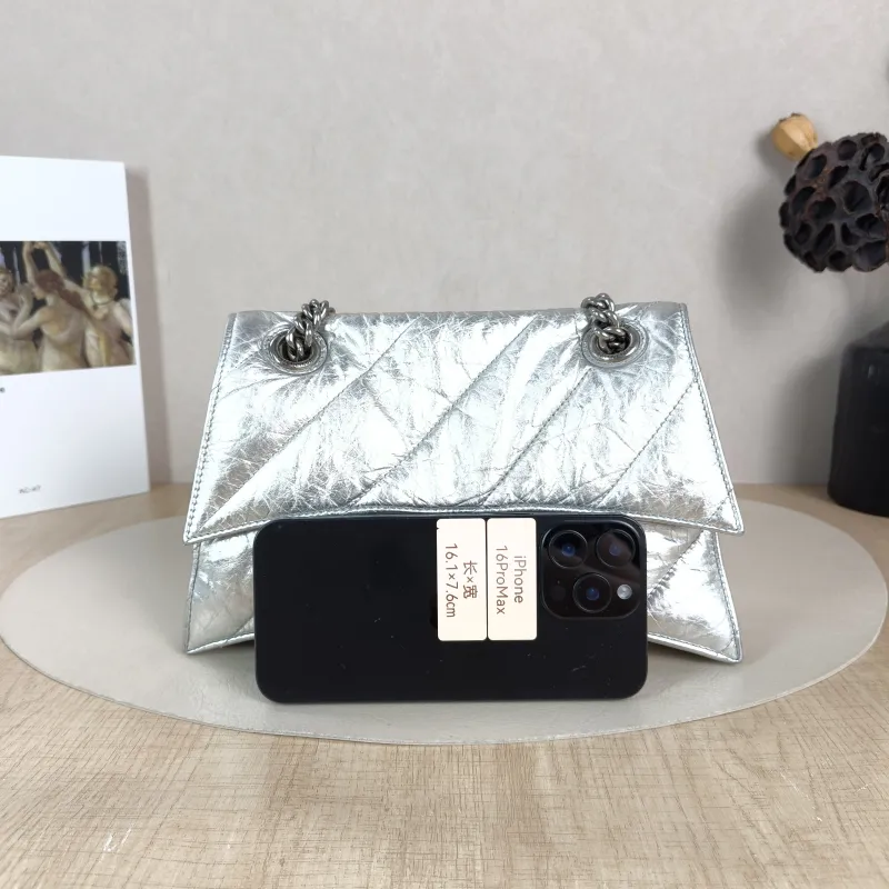 BALENCIAGA Shoulder Bag CRUSH Chain Bag Silver Calfskin Small 25 × 8 × 15 cm — cover view 2 of 5