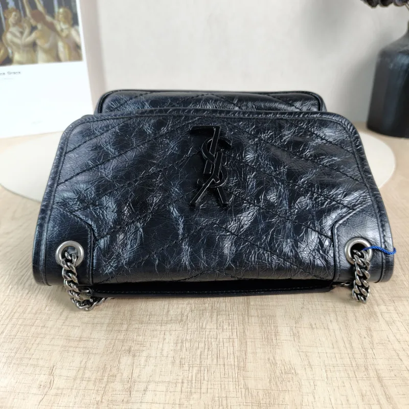 SAINT LAURENT Crossbody Bag Niki Black Waxed Leather Calfskin Small 21 × 7.5 × 16 cm — detail view 8 of 13