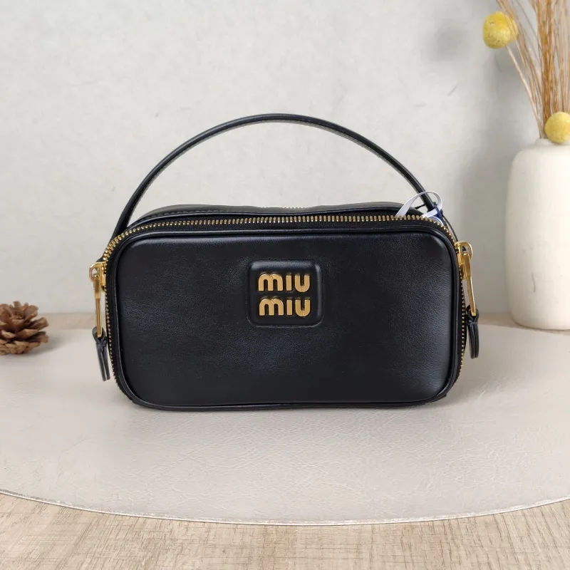 Miumiu Shoulder Bag Camera Bag Black Calfskin 18 × 6 × 10 cm