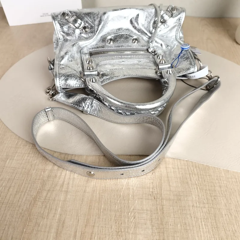 BALENCIAGA Crossbody Bag Classic City Silver Lambskin Mini 24 × 10 × 16 cm — detail view 8 of 12
