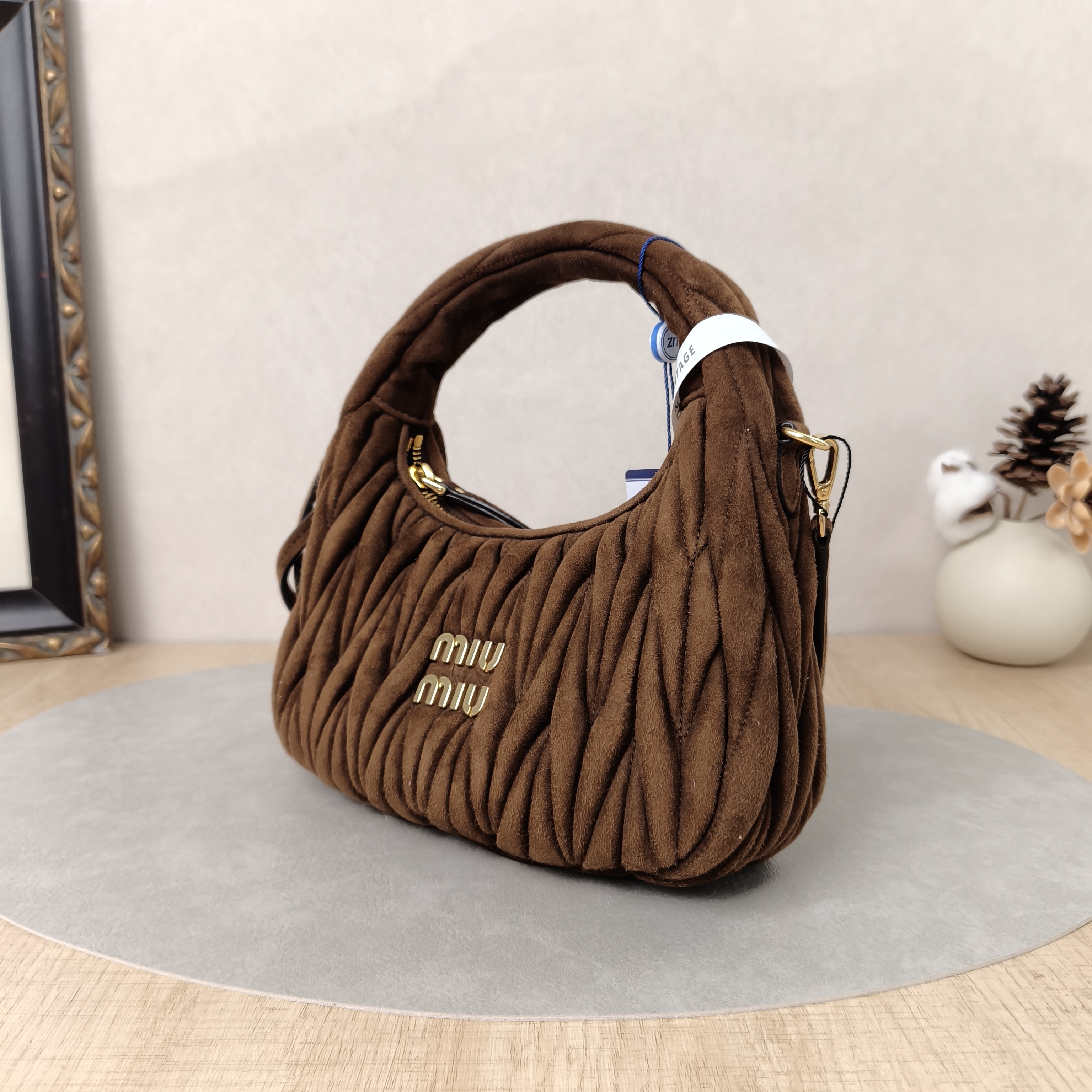 Miumiu Shoulder Bag Wander Matelassé Hobo Brown Suede20 × 6 × 17 cm — cover view 6 of 6