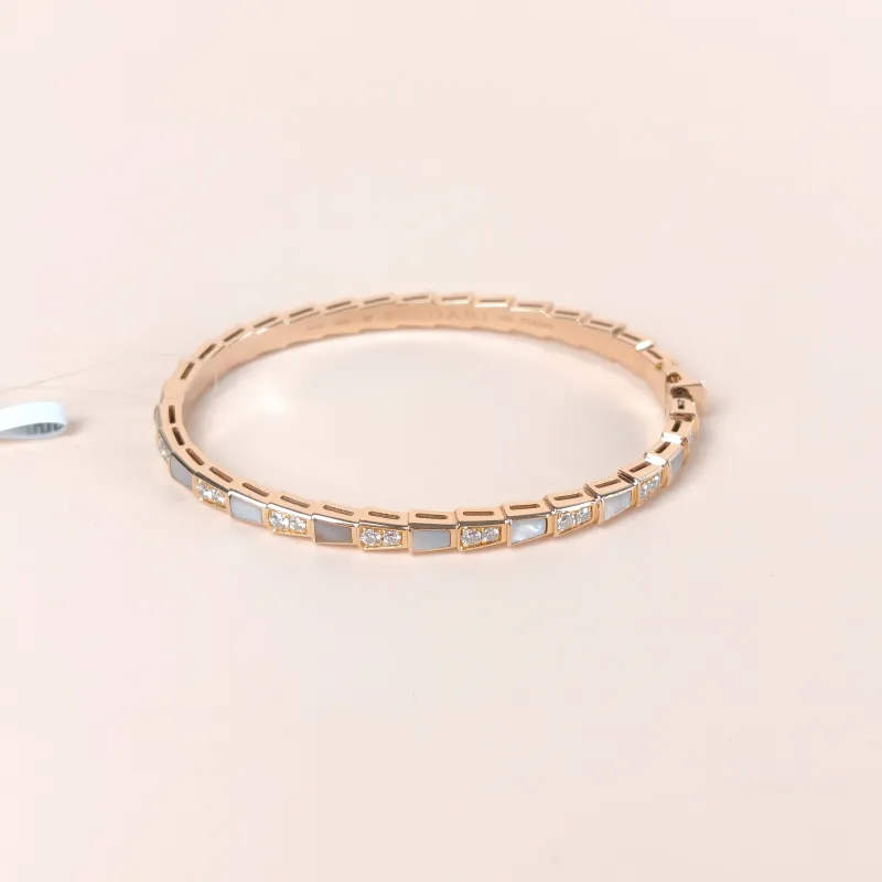 Bvlgari Bangle Serpenti Viper Collection Bangle White Mother-of-Pearl Diamond18KR ose Gold One Size sm · 16cm