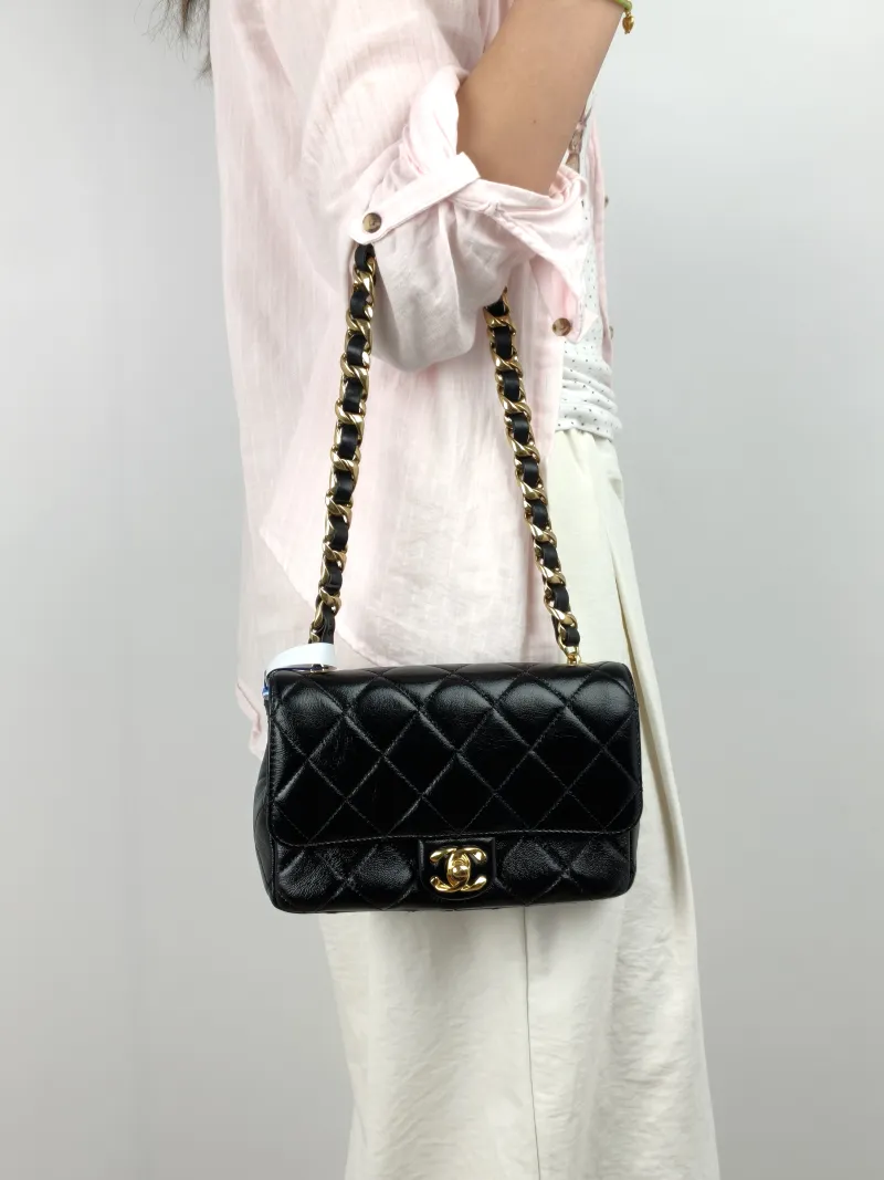 Chanel Shoulder Bag cf mini Black Waxed Leather mini 20 × 5 × 12 cm — on-model view 1 of 2