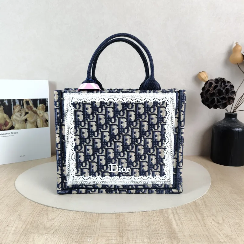 DIOR Shoulder Bag Book Tote Shoulder Strap Edition Blue Canvas Small 26.5 × 14 × 22 cm
