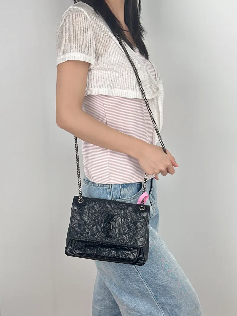 SAINT LAURENT Crossbody Bag Niki D Waxed Leather Calfskin Small21 × 7.5 × 16 cm — on-model view 3 of 3