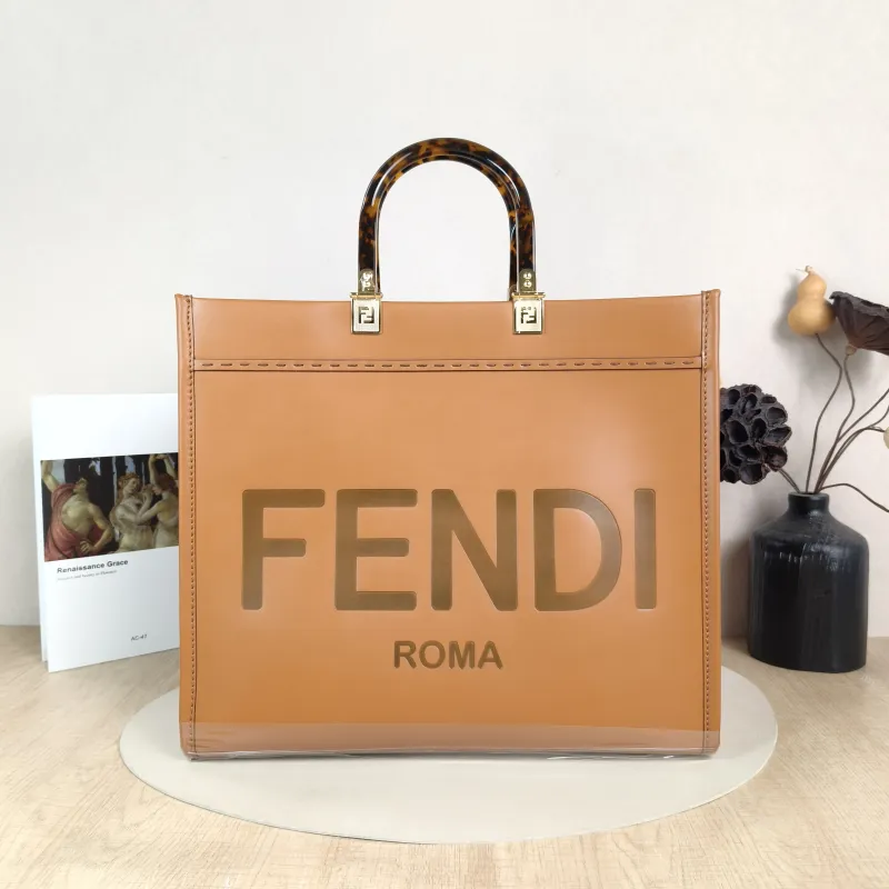 FENDI Top Handle Bag Sunshine Shopping Tote Caramel Calfskin Medium 35 × 17 × 31 cm