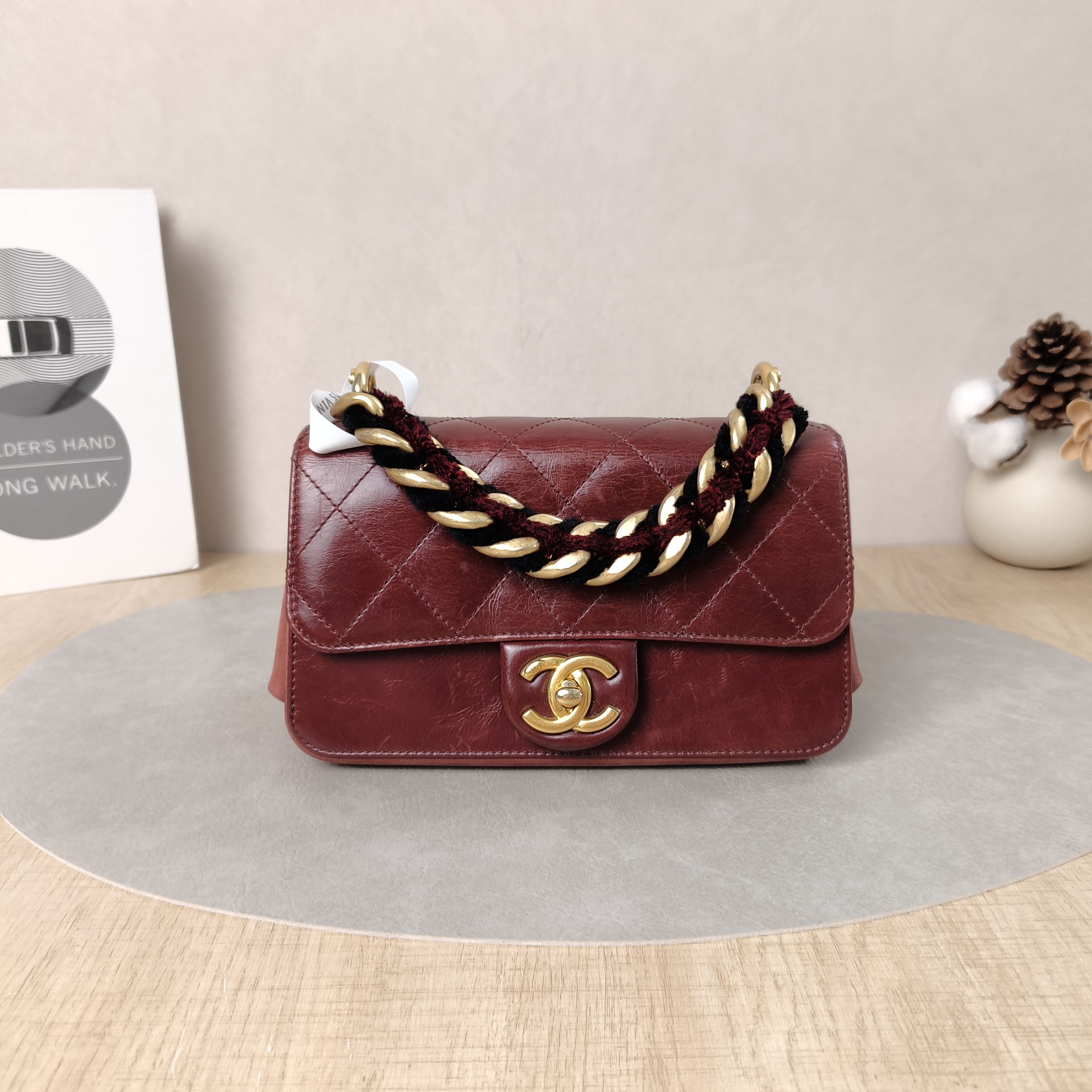 Chanel Crossbody Bag Burgundy Waxed Leather Calfskin One Size20 × 11 × 12.5 cm